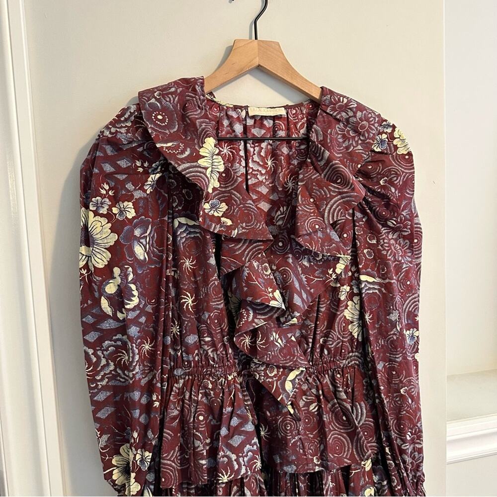 Ulla Johnson Maroon Blue Floral Long Sleeve Mini Dress 2 - Picture 10 of 12
